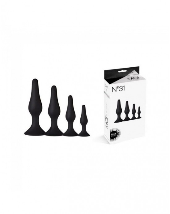 Kit 4 Plug Anales con Ventosa Nº31 [Negro]